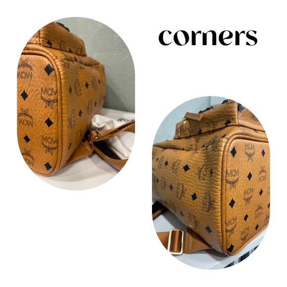 MCM Medium Stark Visetos Studded Logo Cognac Canvas Backpack - Picture 14 of 14